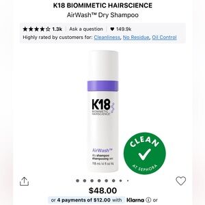 NWT BRAND NEW K18 AirWash Dry Shampoo